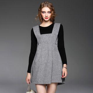 Set: Long-sleeve Top + Striped Jumper Dress