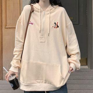 Long-sleeve Embroidered Half-zip Hoodie