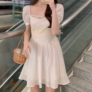 Short-sleeve Square-neck Corset Dress Almond - One Size