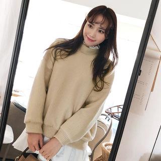 Lace-neck Rib-knit Sweater