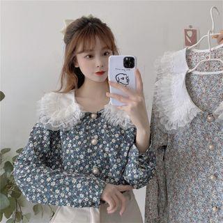 Lace Trim Collar Floral Blouse