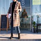 Double-breasted Checked Coat Brown - One Size