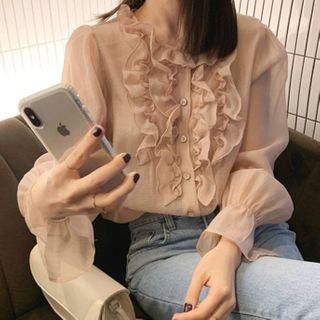 Frill Trim Blouse Pink - One Size