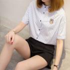 Owl Embroidered Striped Short-sleeve Shirt