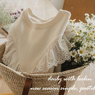 Eyelet Lace Trim Sweatshirt Cream - One Size