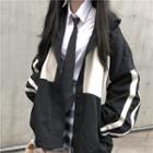 Hooded Color Block Zip Jacket Black - One Size