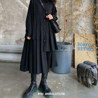 Asymmetrical Pleated Midi Shirtdress