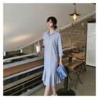 Ruffle-hem Stripe Shirtdress Blue - One Size