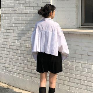Long-sleeve Pleated Paneled Shirt / A-line Mini Skirt