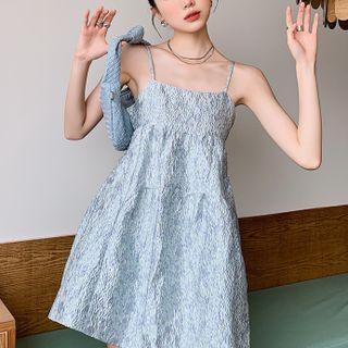 Spaghetti Strap Jacquard Mini Smock Dress