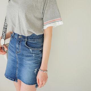 Cutout Distressed Denim Miniskirt