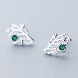 925 Sterling Silver Rhinestone Branches Earring 1 Pair - One Size