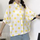 Batwing-sleeve Dotted Blouse Yellow - One Size