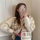 Scalloped Floral Cardigan Cardigan - Beige - One Size