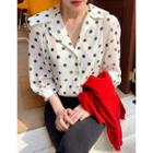 Sailor-collar Polka-dot Chiffon Blouse