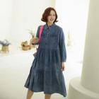 Tiered Denim Shirtwaist Dress Blue - One Size
