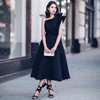 Asymmetric Shoulder Cocktail Dress