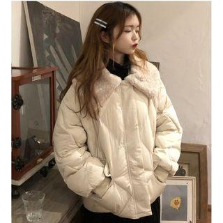 Fleece Collar Quilted Zip Jacket