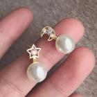 Non-matching Faux Pearl Moon & Star Earring As Shown In Figure - One Size