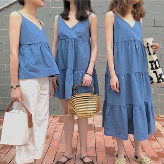 Plain Panel Spaghetti Strap Top / Minidress / Midi Dress