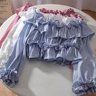 Long-sleeve Off-shoulder Frill Trim Layered Crop Top