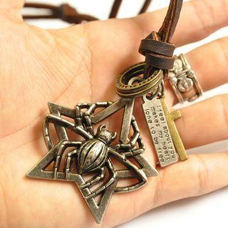 Spider Genuine Leather Necklace Coffee - One Size