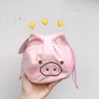 Chenille Pig Drawstring Pouch Pink - One Size