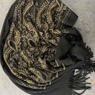 Print Fringed Scarf Black - One Size