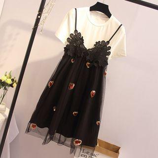 Set: Strappy A-line Dress + Short-sleeve T-shirt