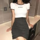 Short-sleeve Lettering Crop T-shirt / Mini Pencil Skirt