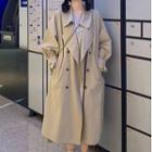 Double Breasted Long Trench Coat Khaki - One Size