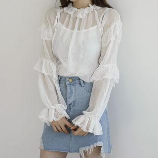 Set: Lace-collar Chiffon Top + Camisole Top