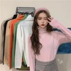 Long-sleeve Mock Neck Heart Embroidered Knit Top