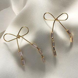 Rhinestone Alloy Bow Earring 1 Pair - S925 Silver - Earrings - One Size