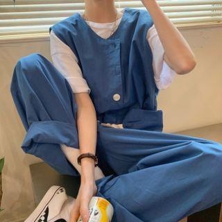 Sleeveless Wide Leg Jumpsuit Blue - One Size
