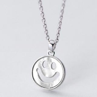 925 Sterling Silver Shell Smiley Pendant Necklace Silver - One Size