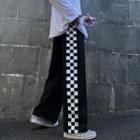 Plaid Print Trim Wide Leg Pants