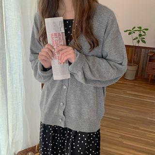 V-neck Wool Blend Boxy Cardigan
