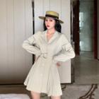 Plain Long-sleeve Slim-fit Pleated Shirt