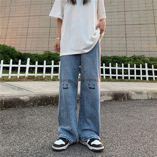 Smiley Face Wide Leg Jeans