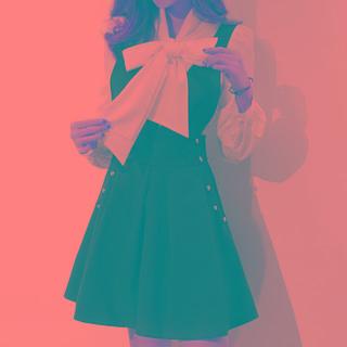 Set: Tie-neck Blouse + Overall Dress