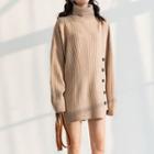 Buttoned Turtleneck Long Sweater