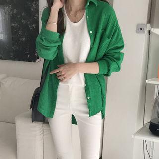Drop-shoulder Pocket-front Textured Shirt