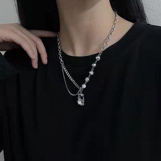 Rhinestone Pendant Stainless Steel Necklace Necklace - Silver - One Size