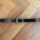 Engraved-buckle Cowhide Belt Black - One Size