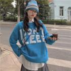 Lettering Embroidered Sweater Blue - One Size