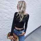 Long-sleeve Button-accent Crop Top
