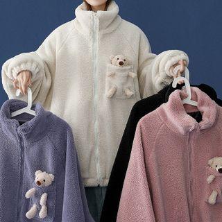 Long-sleeve Bear Accent Fleece Zip-up Jacket