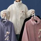 Long-sleeve Bear Accent Fleece Zip-up Jacket