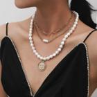 Set Of 3: Faux Pearl Necklace 0867 - Gold - One Size